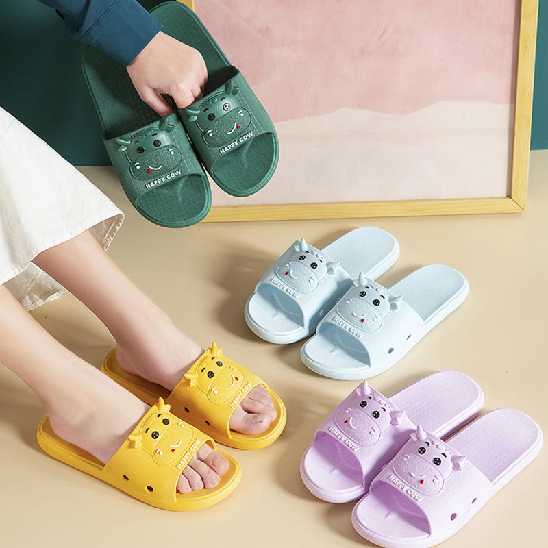 

Slippers Women Summer PVC Non-slip Indoor Slippers Lovely Cartoon Couple Bathroom Slippers Soft Casual Shoes Woman