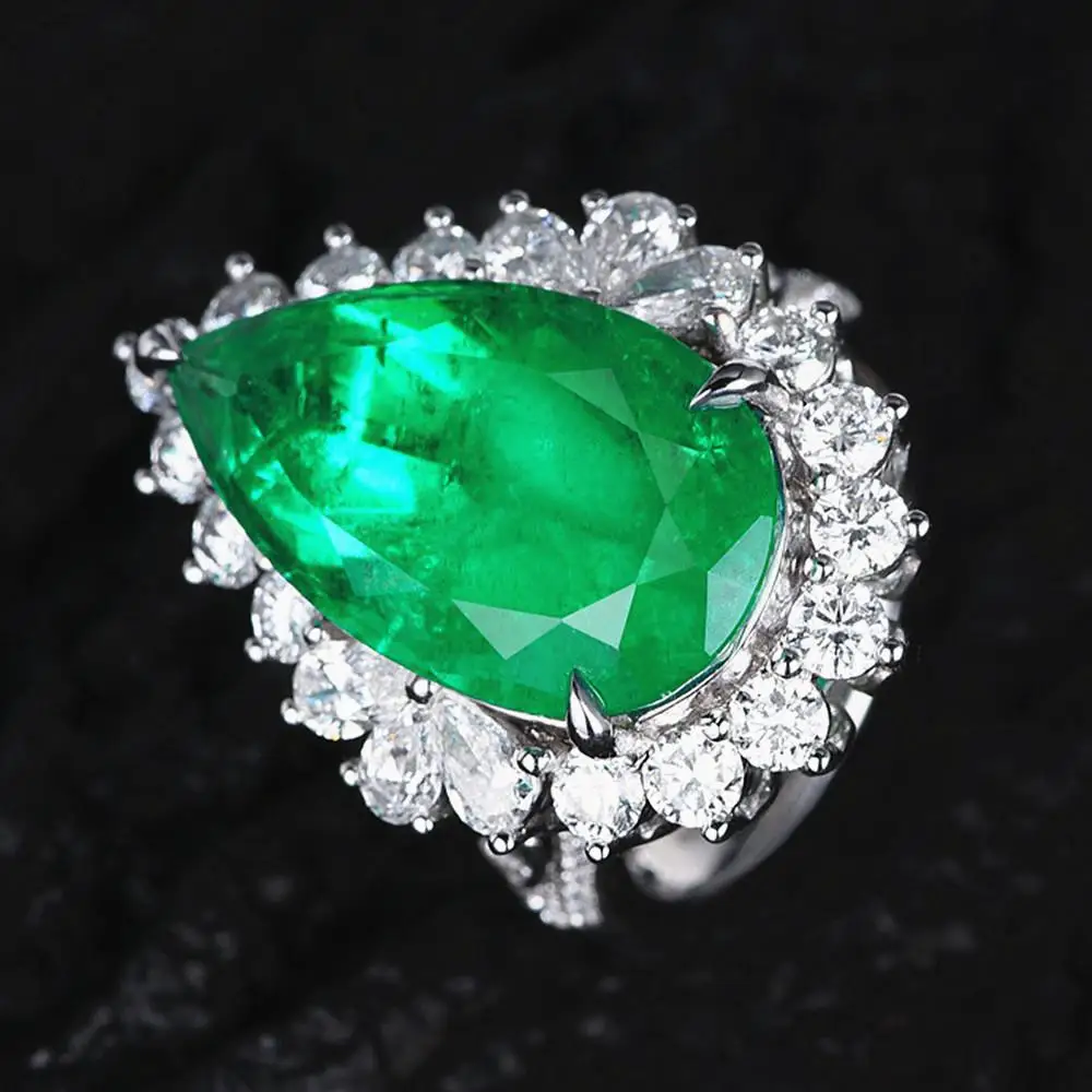 

Water drop green crystal emerald gemstones diamonds rings for women white gold silver color jewelry bijoux wedding party gifts