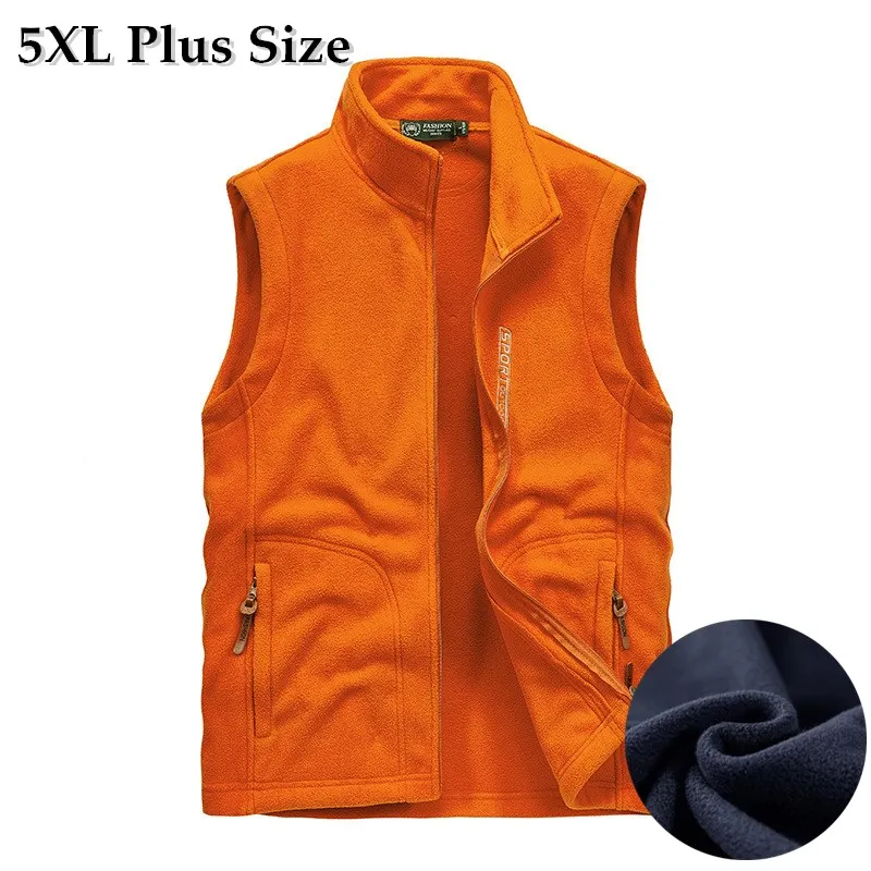 

5XL Mens Fishing Fleece Vest Spring Autumn Warm Thin Fleece Waistcoat Outdoor Hiking Travel Leisure Sports Vests Large Size