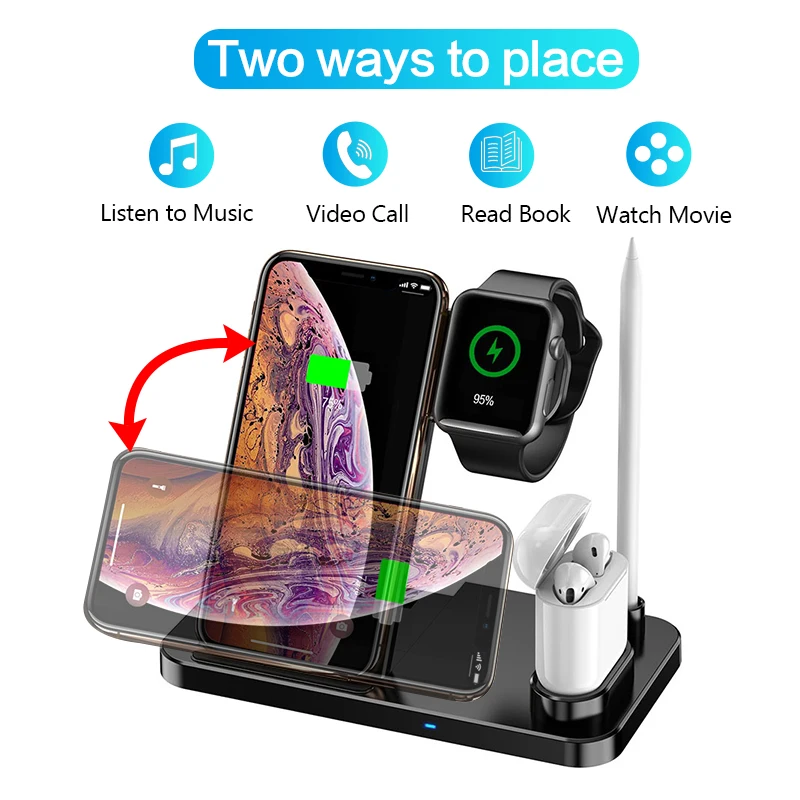 Беспроводное зарядное устройство 4 в 1 10 Вт быстрая зарядка для iPhone 11/11pro/X/XS/XR/Xs Max/8/8