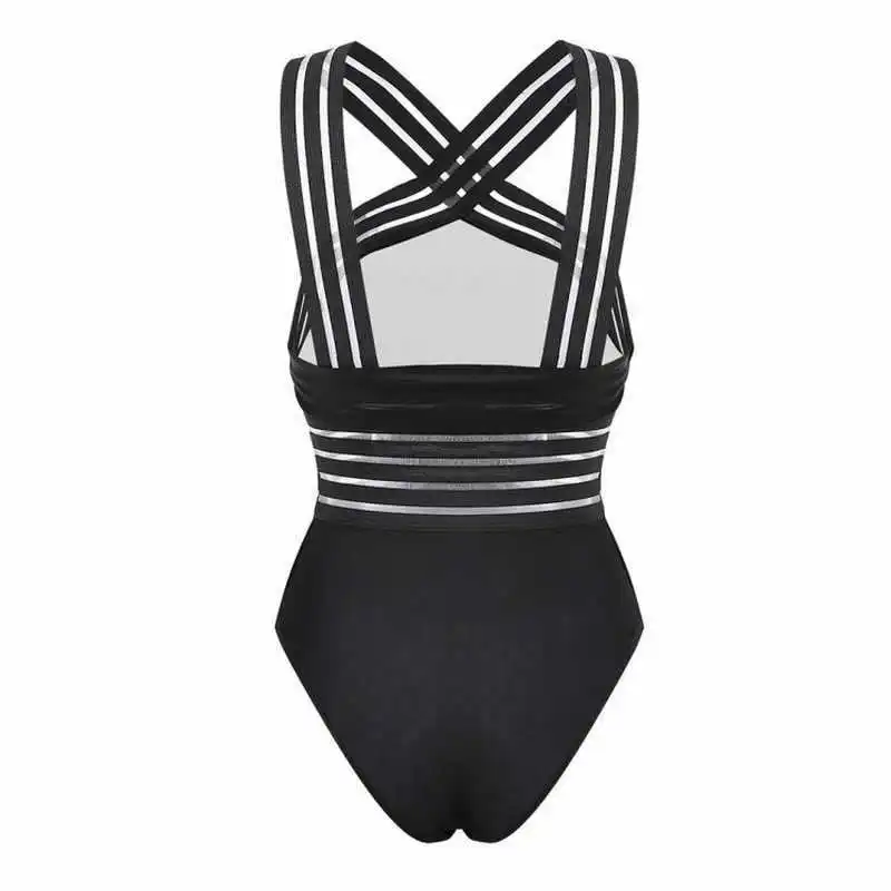 

2021 Sexy One Piece Swimsuit Women High Neck Bandage Cross Back Neck Monokini Black Swimwear Women Bathing Suits Swimming Suit