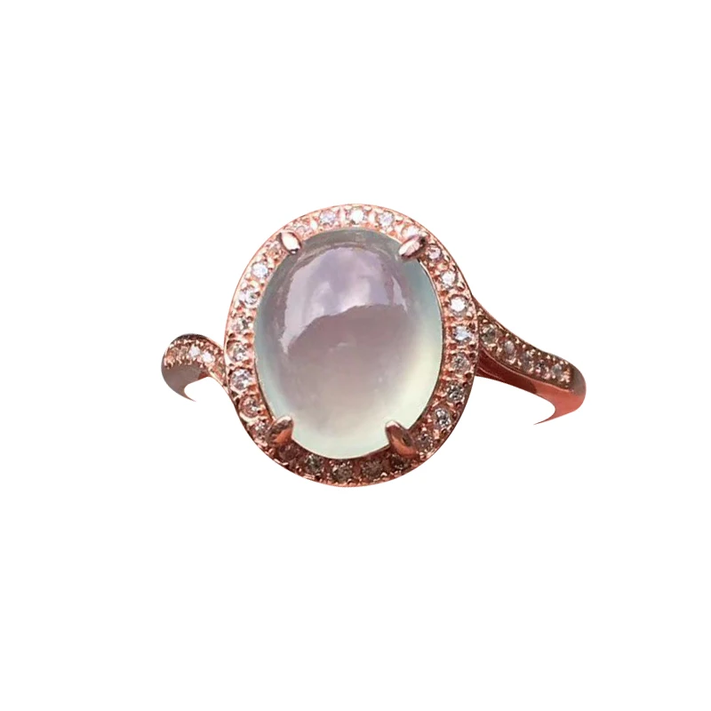 

Myanmar a Goods Natural Icy Egg Noodles Jade Ring Female Simple Ring S925 Silver Plating Rose Gold Ring Gem