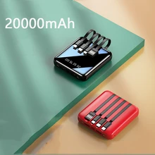 20000mAh Power Bank With 4 Cables For Xiaomi Samsung iPhone Digital Display Mirror Screen Powerbank For Phone Tablet Poverbank