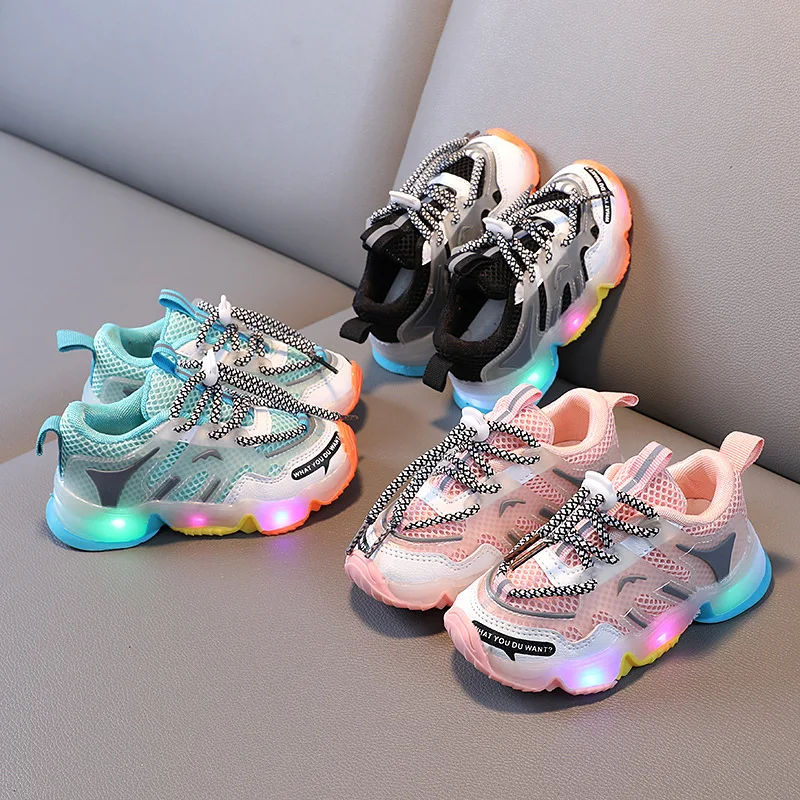 

LED Air Mesh Children & Toddler Shoes Breathable Baby Girls & Boys Soft Bottom Fashion Little Kids Sneakers Size 21-30