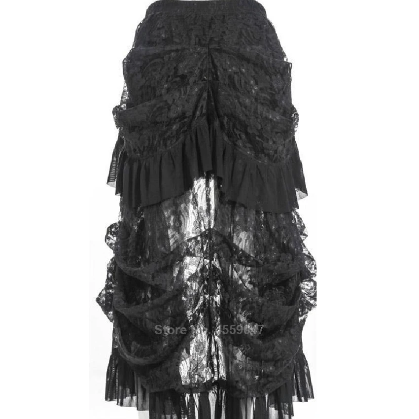 

Medieval Gothic Cosplay Costumes For Women Girls Victoria European Pirate Steampunk Sexy Irregular Lace Ruffle Black Long Skirts