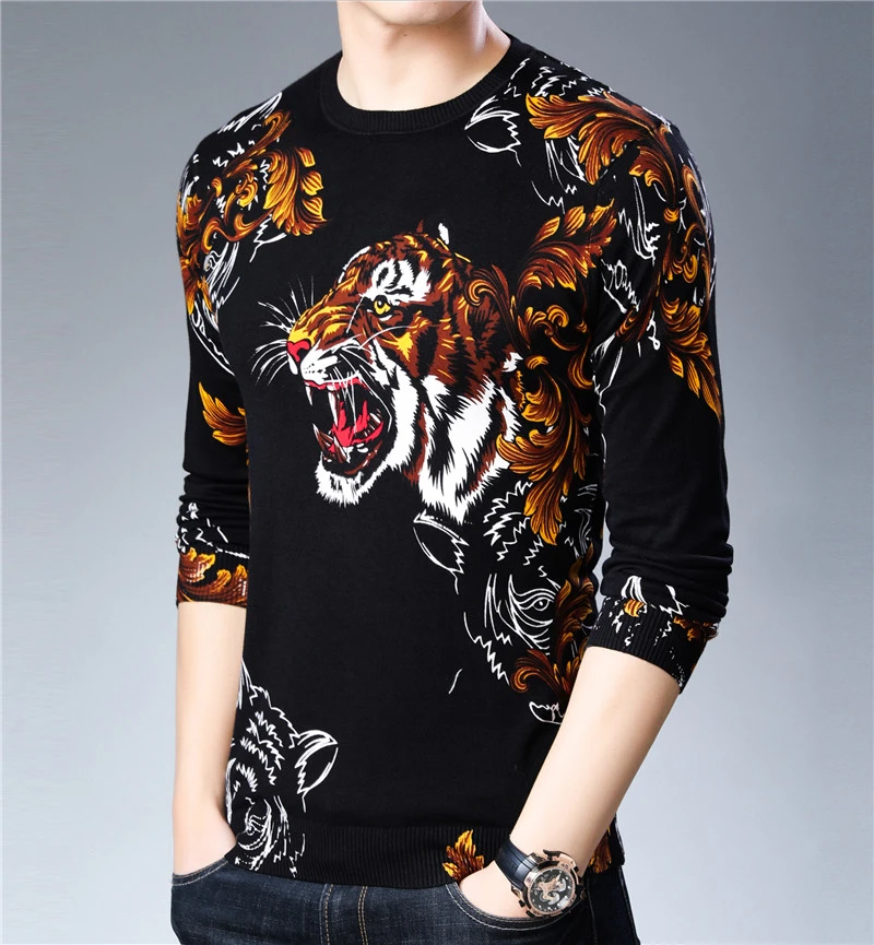 

Patterns Tiger Head Print Sweater Designer Herren Pullover Sweter Masculino 2020 Spring Kazak Erkek Tricot Homme Male Sweater