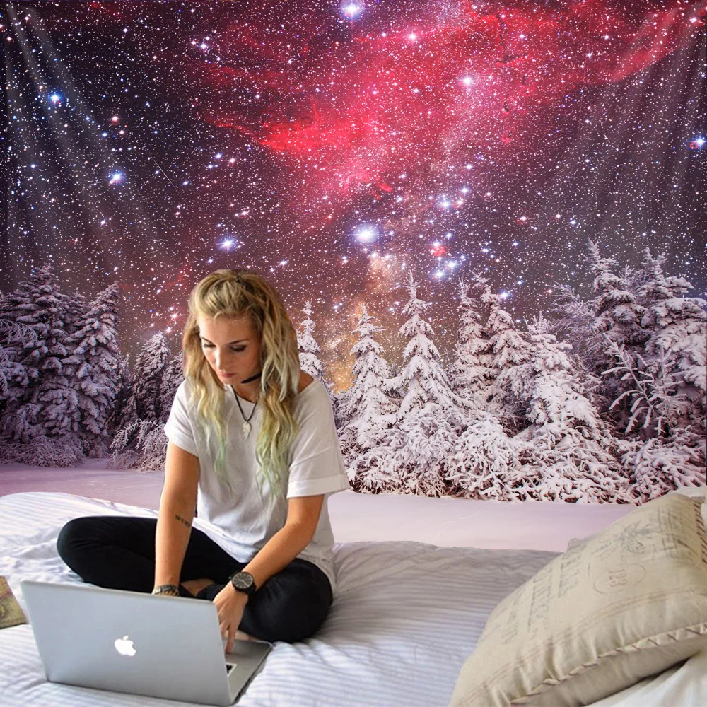 

Aurora snow forest scenery tapestry forest hanging cloth scene decoration cloth wall decoration dormitory ornament hanging cloth