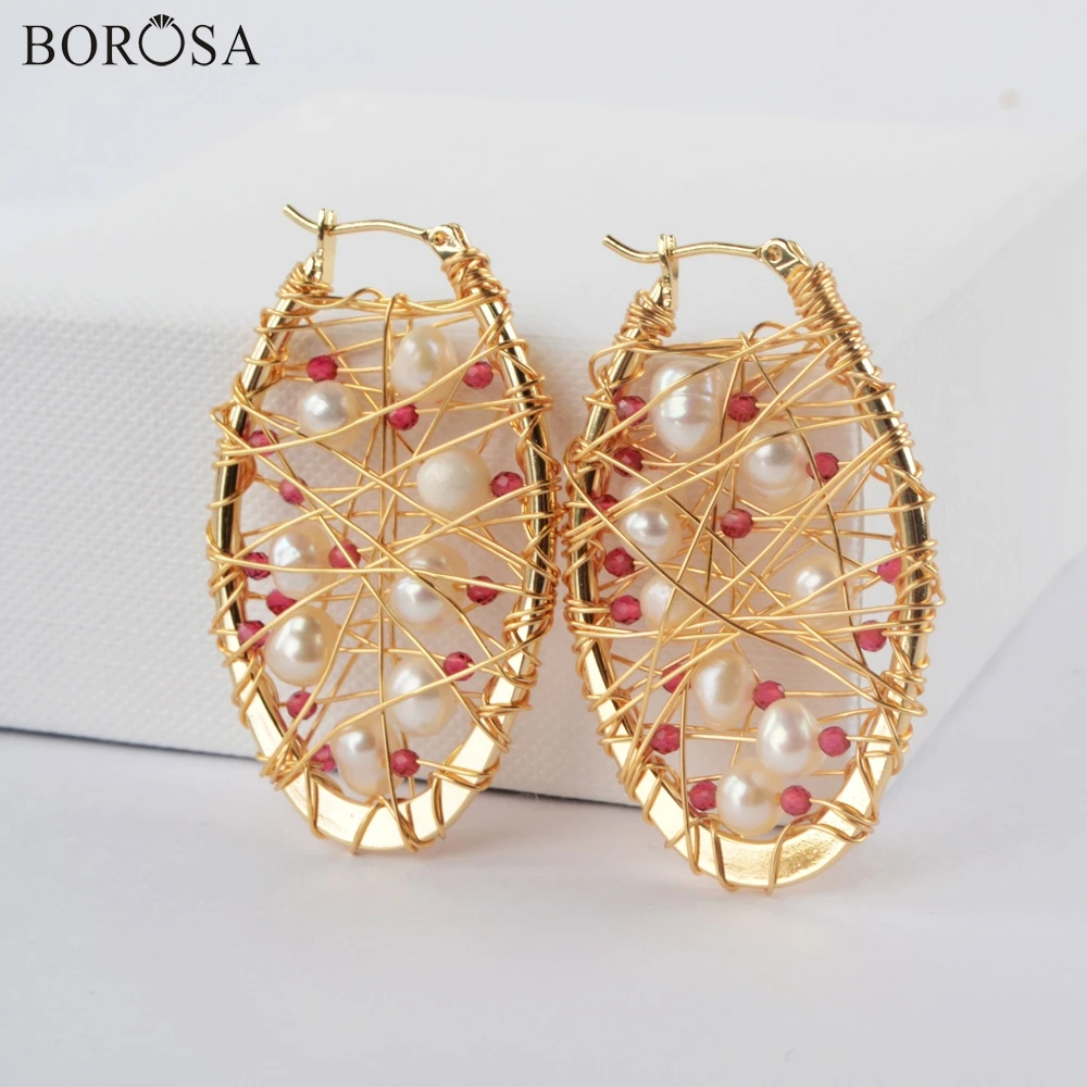 Серьги с жемчугом BOROSA золотые серьги ручной работы в виде проволоки кольца стиле