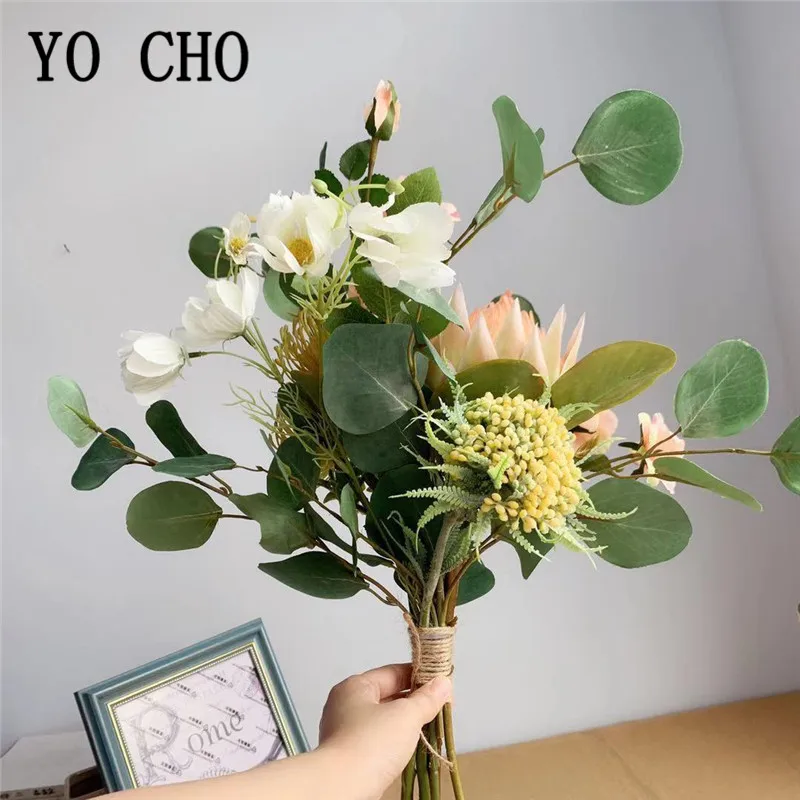YO CHO букет из искусственных шелковых цветов Protea Cynaroides смешанных больших сделай