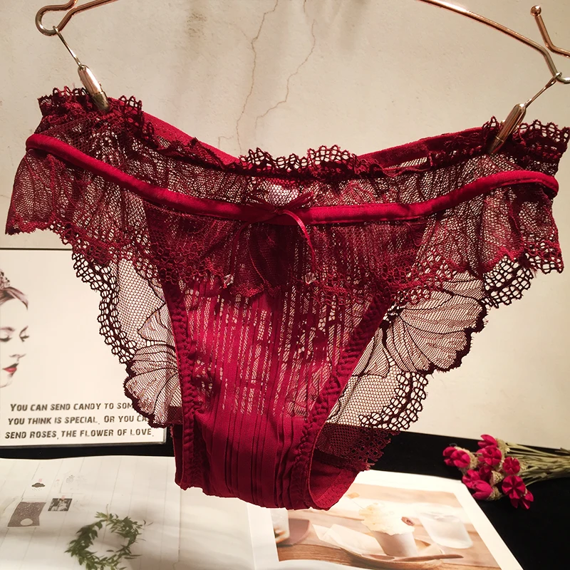 European and American transparent perspective sexy lace temptation women's underwear women's low waist briefs Japanese