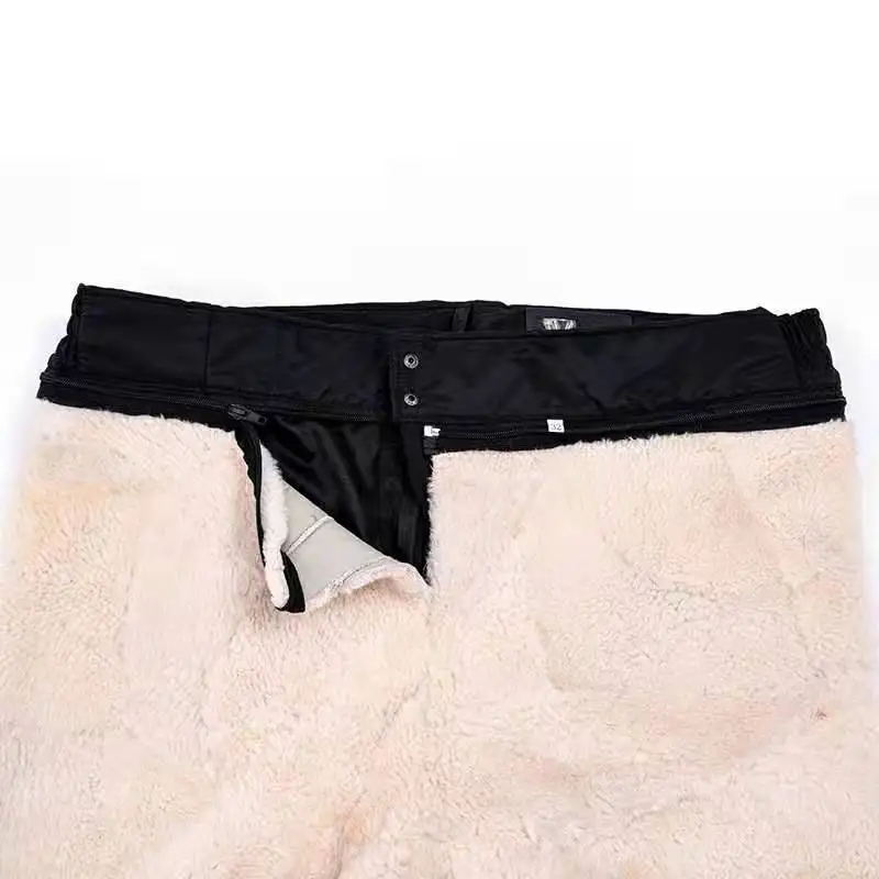 Мужские зимние теплые штаны для пожилых людей с подкладкой из 100% овец толстые