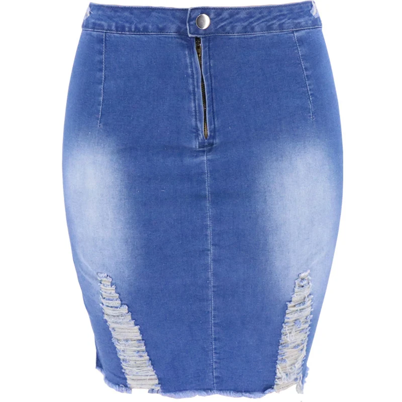 

2021 Summer Hole Women's Denim Skirt Sexy Bandage Zippers Black Female Mini Skirt Fashion Streetwear Distressed Ladies Bottom