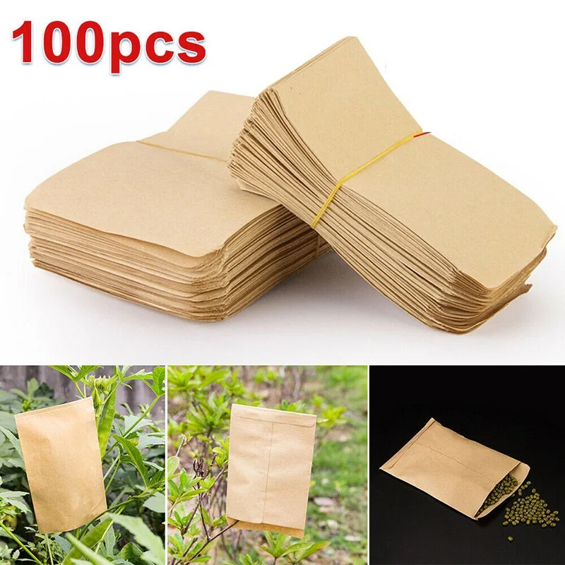 100PCS Kraft Paper Garden Grow Bag Fruit Plant Protection Bag For Plant Fruit Food Tea Storage Bags