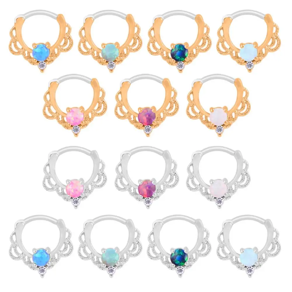 Кольцо женское из нержавеющей стали с одним опалом для пирсинга носа пирсинг в