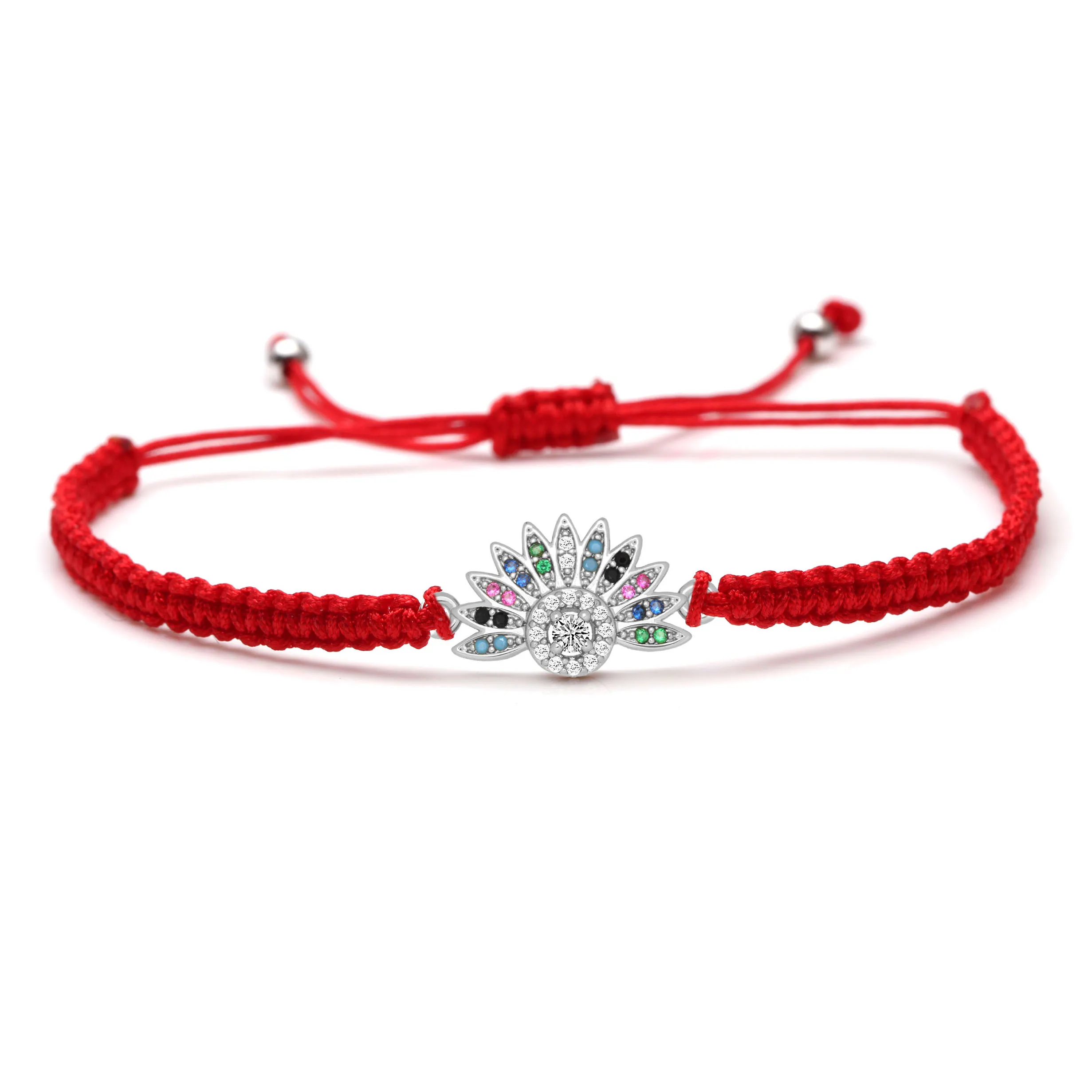 Женский и мужской браслет с цветком лотоса разноцветный кристаллами циркона