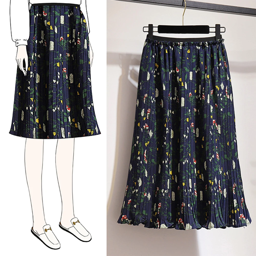Женская летняя плиссированная юбка из шифона с цветочным принтом размера плюс
