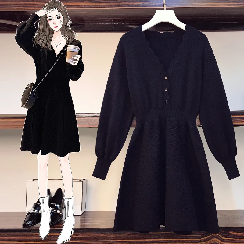 

Осень-зима 2021, новое модное платье-свитер с V-образным вырезом