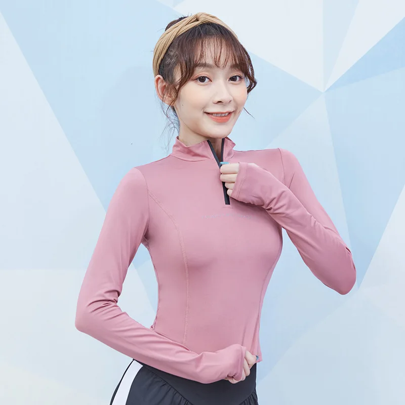 Половина молния Йога Длинные рукава узкие эластичные женские Спорт фитнес