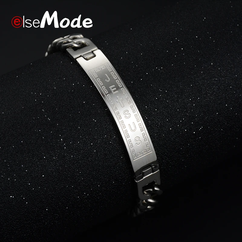 ELSEMODE очаровательный браслет из нержавеющей стали с изображением Иисуса и Креста
