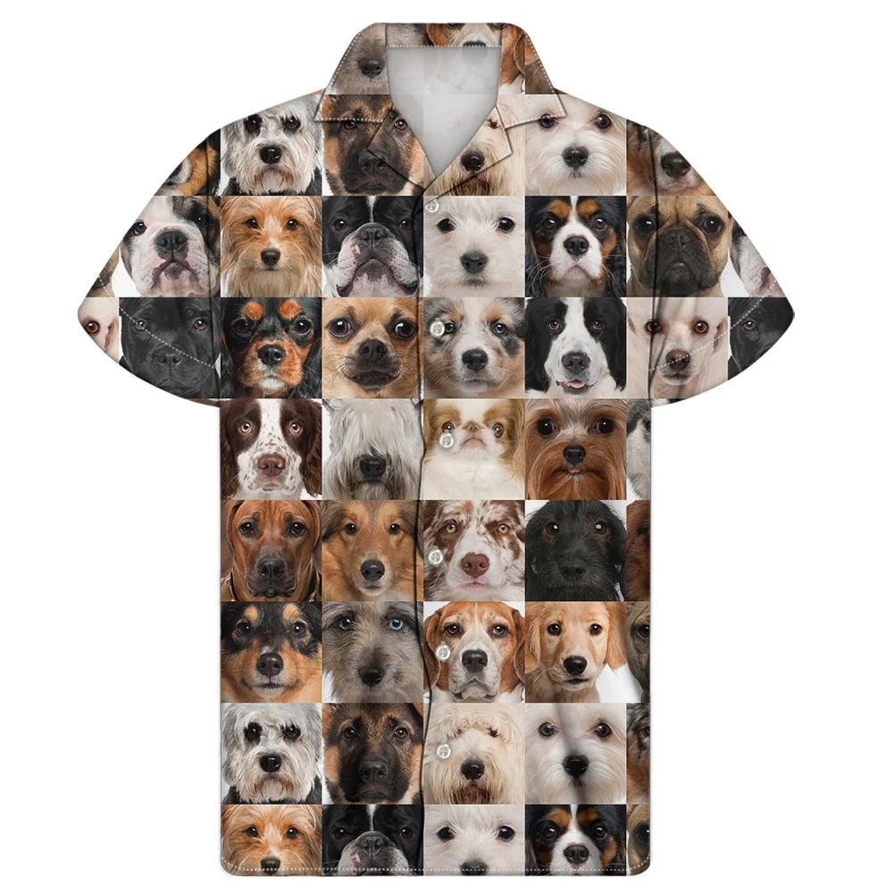 

WHEREISART Cute Animal Pattern Summer Soft Short Sleeved with Tun-down Collar Blouse Top Beach Quick Dry Chemise Homme