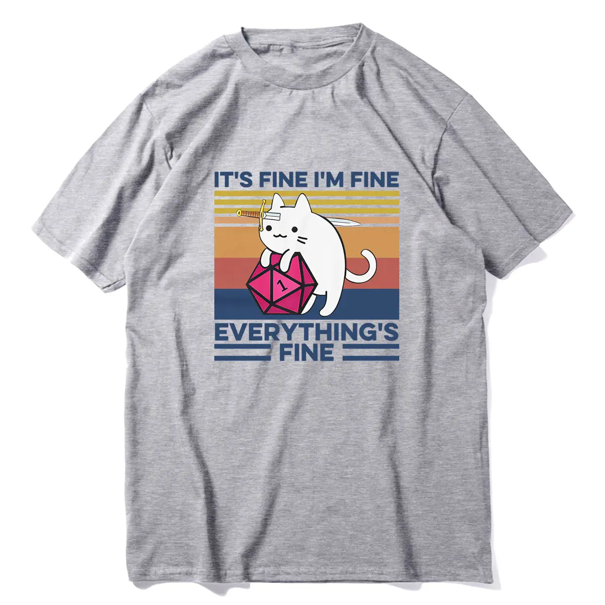 

Футболка унисекс из 100% хлопка с надписью «I'm Fine All is Fine», кошка с ножом для объятий, подземелье, забавный подарок, летняя мужская футболка, жен...
