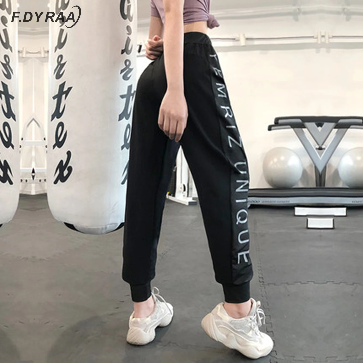 F.DYRAA женские дышащие спортивные штаны с высокой талией модные эластичные принтом