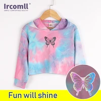 ircomll 2021 spring kids clothes girls hoodies sweatshirt tie dye long sleeve luminous butterfly pattern clothes for teens fashi