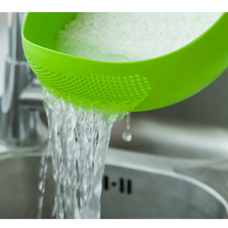 

Plastic Drain Basket with Handle Rice Drain Basketry Thick Plastic Fruit Sieve Leaking Pot Beans Bowl For Kitchen