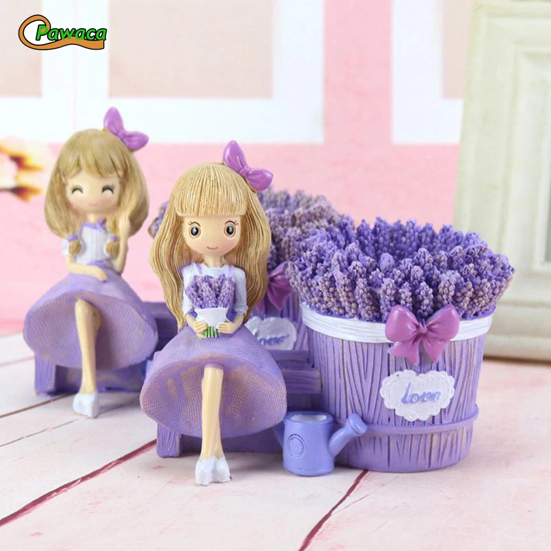 Фиолетовая лаванда девушка подставка для ручек фигурка Милая Смола пенал