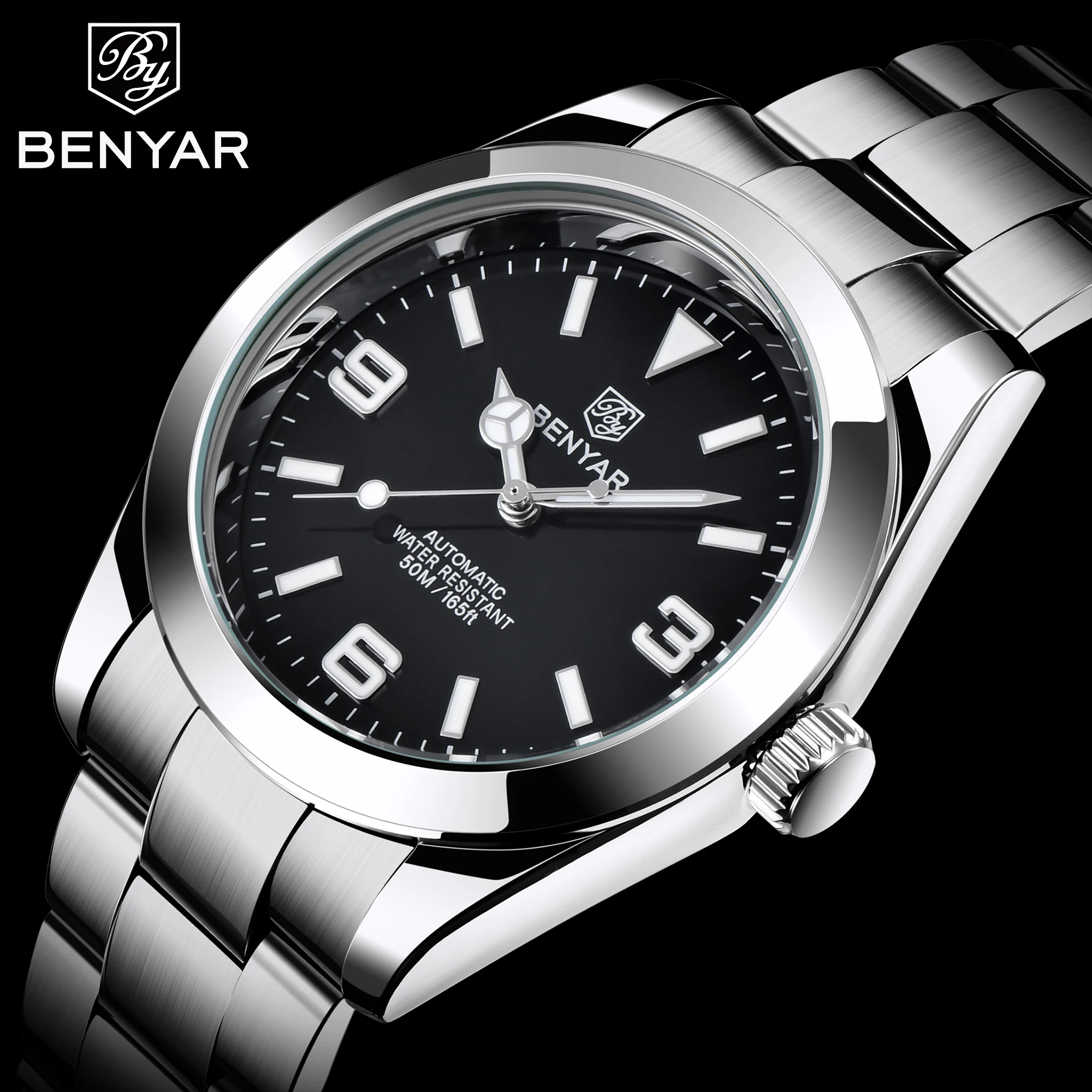 2021 New Benyar Top Brand Watch Men's Automatic Mechanical Watch Stainless Steel Waterproof Clock Men's Watch  Relogio Masculino