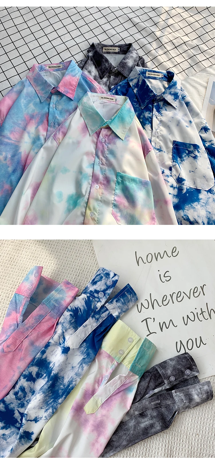 Camo рубашка Мужская модная повседневная рубашка с принтом Tie-dye Мужская Уличная Свободная рубашка с длинными рукавами Мужская s M-2XL