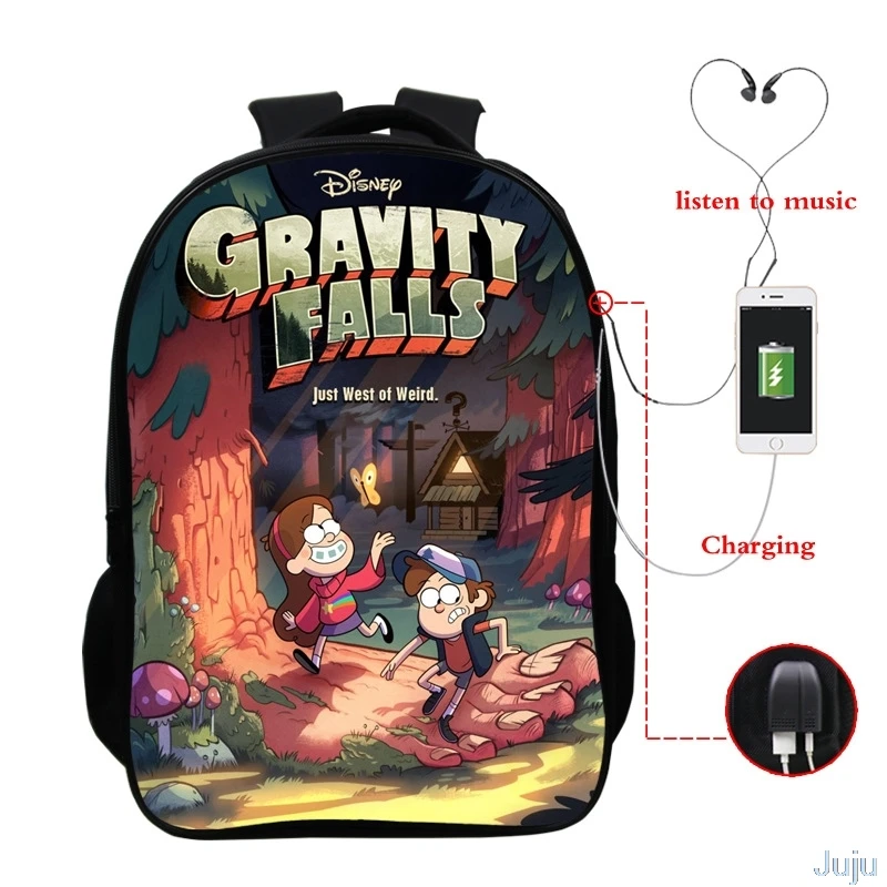 Рюкзак Гравити Фолз с USB-зарядкой для мужчин и женщин школьные ранцы рисунком из