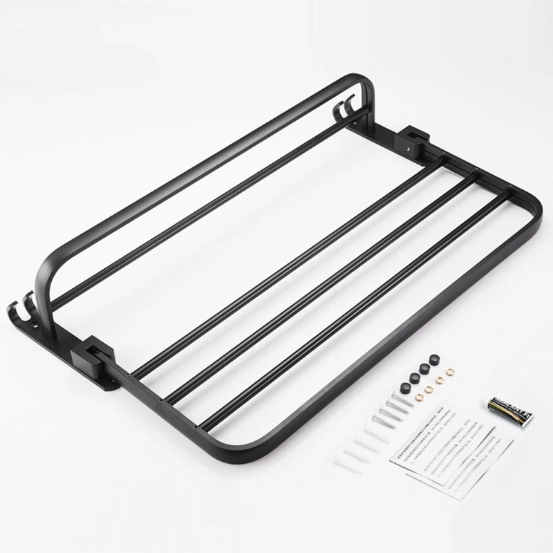 

Space Aluminum Black Towel Rack Wall Mounted Folding Towel Holder Storage Shelf with Hook Bathroom Accessories