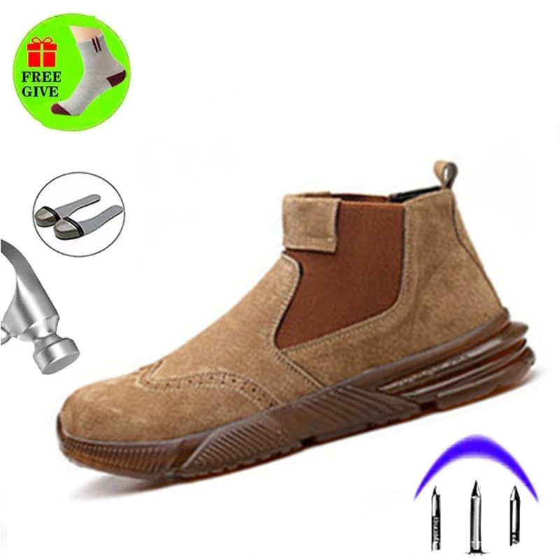

Men's protective safety boots Khaki suede anti-smash, anti-puncture, breathable, non-slip low-top safety shoes