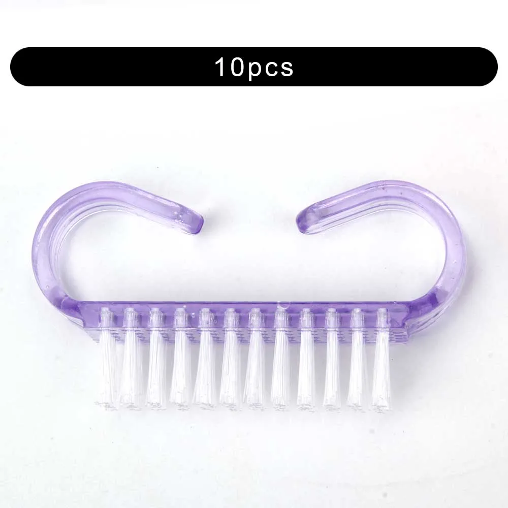 10pcs Bright Purple Чистящая щетка для ногтей маникюр педикюр инструменты Ручка гель удаление для очистки от пыли уход пластик косметика для ногтей кисти для женщин - Цвет: 10pcs Bright Purple