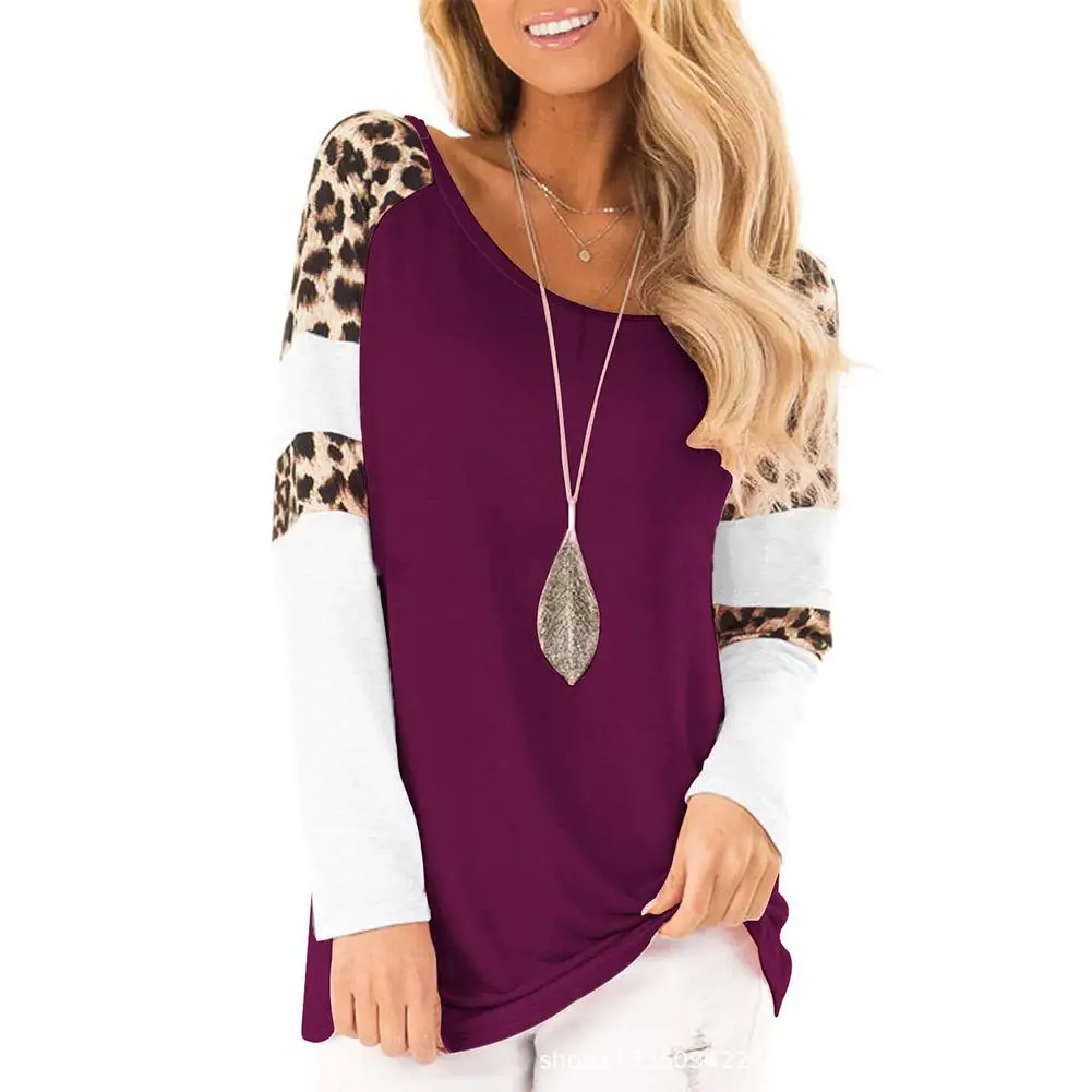 Женская футболка с длинным рукавом и леопардовым принтом|Футболки| |