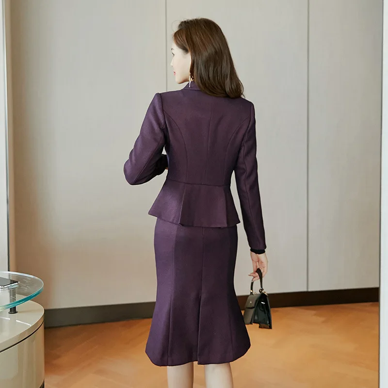 

Office Ladies Elegant Formal Suit Sets Slim Fit Double Breasted Blazers Wrap Mermaid Skirt Fashion Luxury Women Two Piece Set