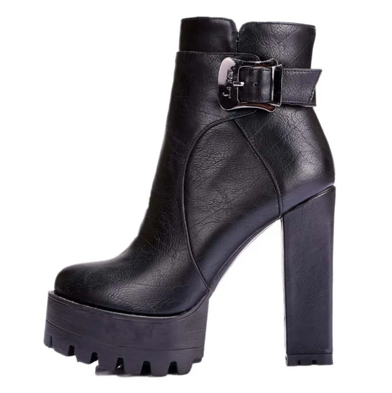 ANMAIRON 2019 Ankle Boots for Women PU Round Toe Motorcycle Square Heel Winter Cotton Fabric Shoes Woman | Обувь