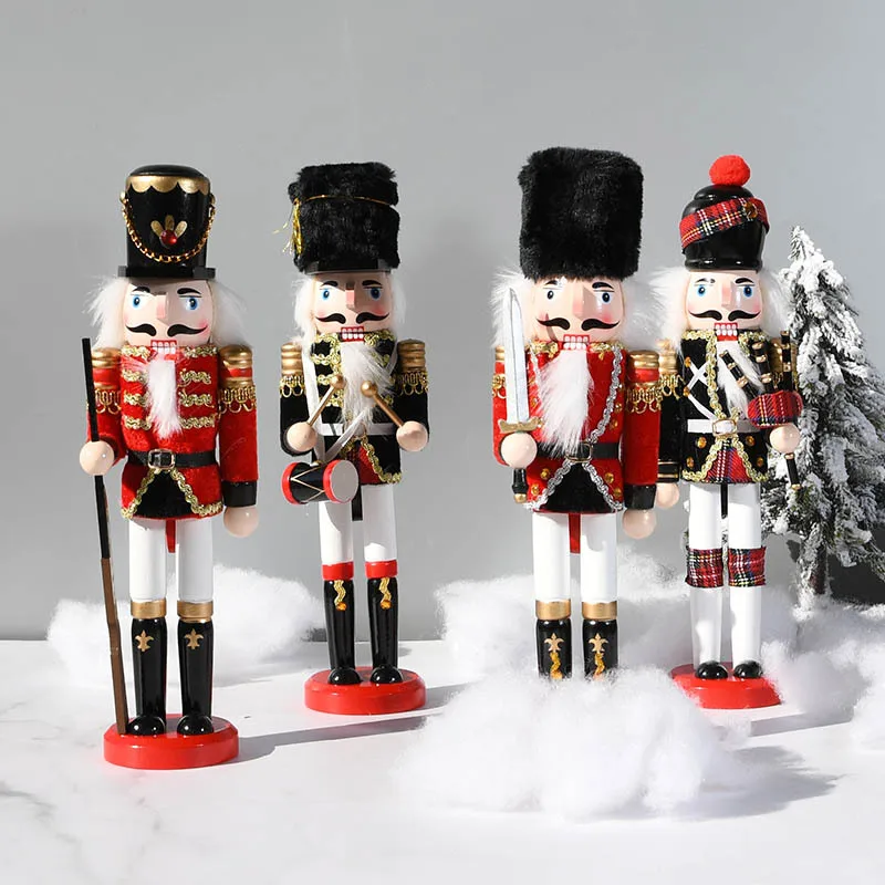 

30cm Wooden Nutcracker Soldier Christmas Ornaments Decoration Handcraft Doll Puppet Figurines New Year Decorations -40