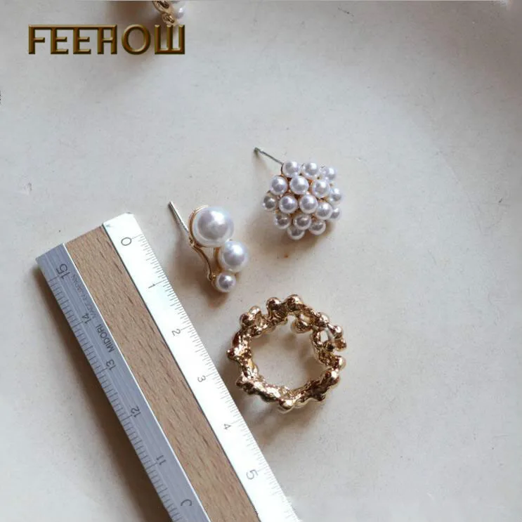 Женские серьги гвоздики FEEHOW элегантные круглые милые с имитацией жемчуга для