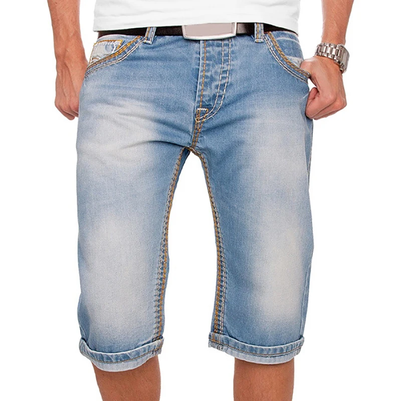 

Summer Men Shorts Jeans Casual Slim Fit Stretch Blue Denim Shorts High Quality Men's Clothing Straight-Leg Pants Baggy Male Jean