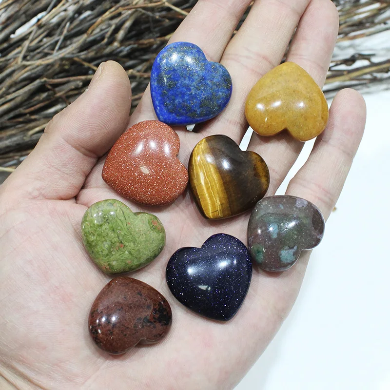 

Ore Stone Heart-shaped Ornaments Decoration Small Landscaping Creative Energy Healing Lapis Lazuli Tiger Eye 8 PCS One Set Gift