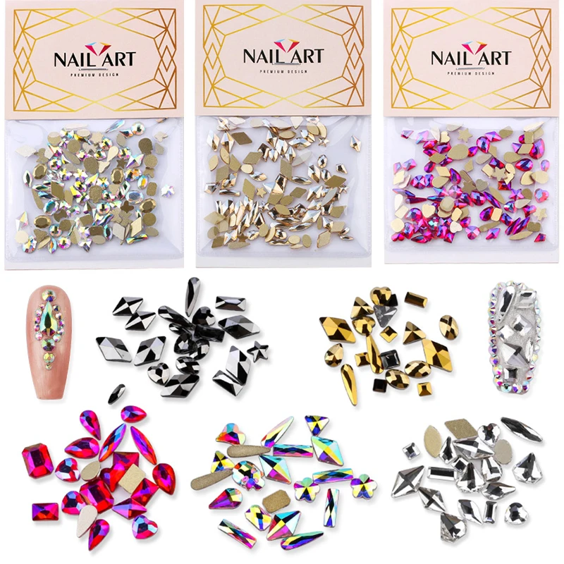 

100 шт./упак. Оптовая смешанные Форма Nail Art Стразы Блеск со стеклянными алмазами камни 3D с украшением в виде кристаллов Сделай Сам ногти аксесс...