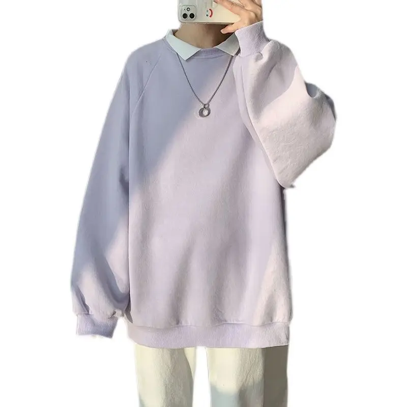 

Men's Fashion Casual Sweatshirt Men Streetwear Korean Loose Hip-hop Pullover Hoodies Mens Hoody Fake Two-piece Lapel Hoodie