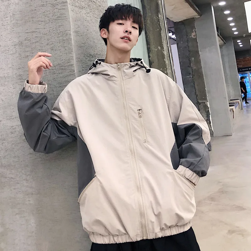 2019 New Autumn And Winter Clothing Men's Jacket Youth Popular Hooded Stitching Fashion Casual Loose Shirt Coat White M-2XL | Мужская