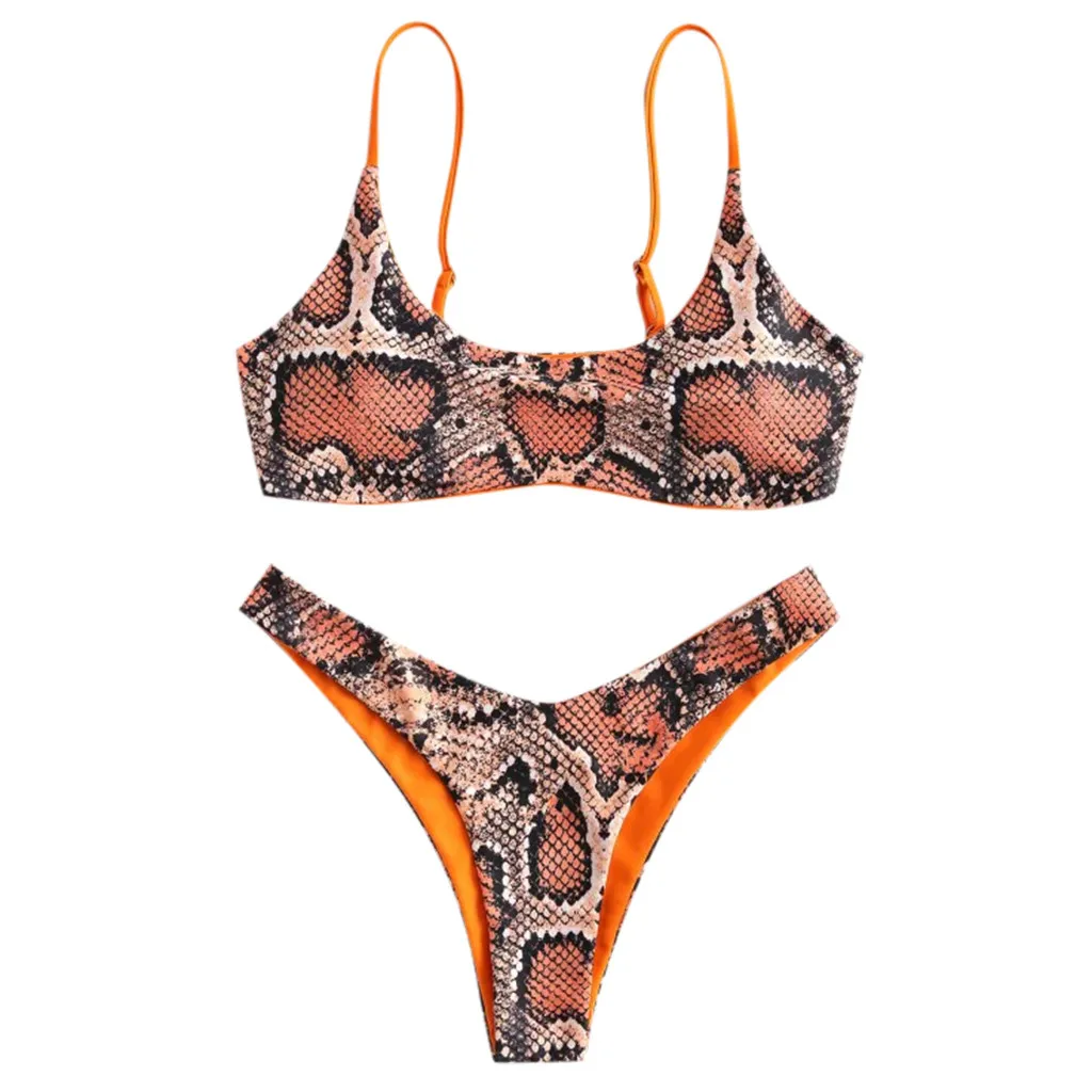KANCOOLD Swimsuit Women Trend sexy Snake Skin High Cut V Neck Two Pieces Bikini Beachwear fashion new swimwear women 2020JAN23 | Женская