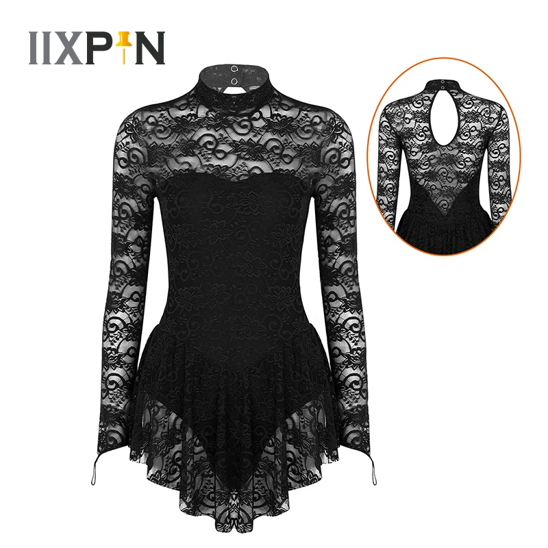 Женское платье для фигурного катания на коньках с ложным воротником и длинным