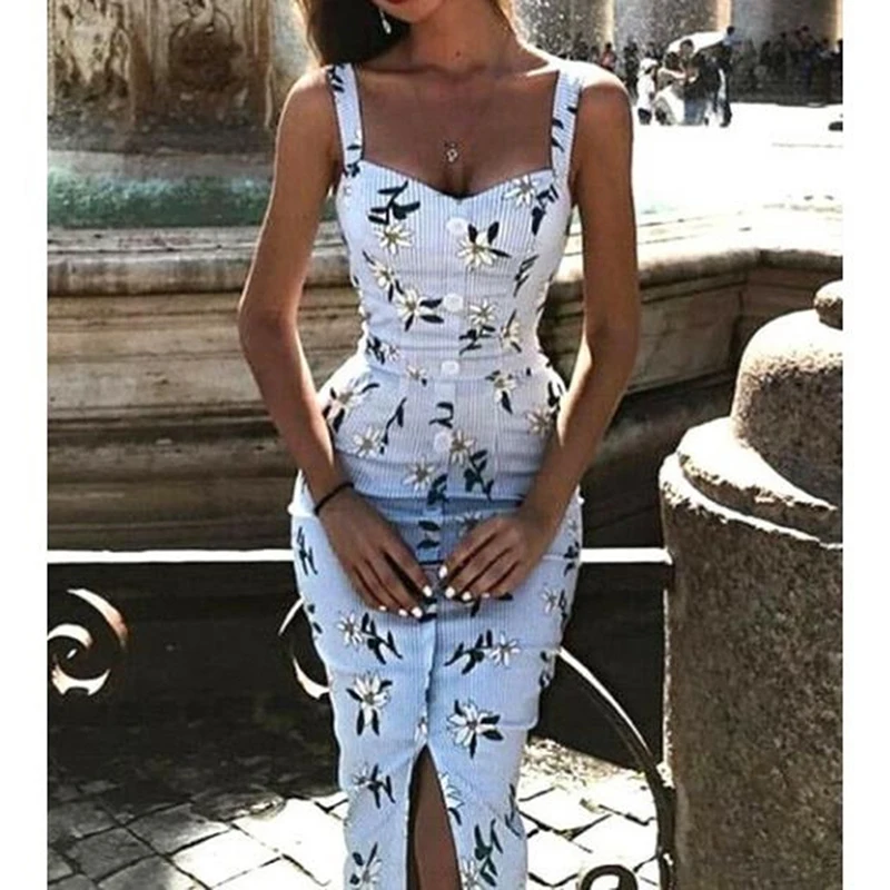 

Knee-Length Dress Women Elastic Sleeveless Bodycon Elegant Women 2022 Summer Sexy V-Neck Button Party Slim Dresses