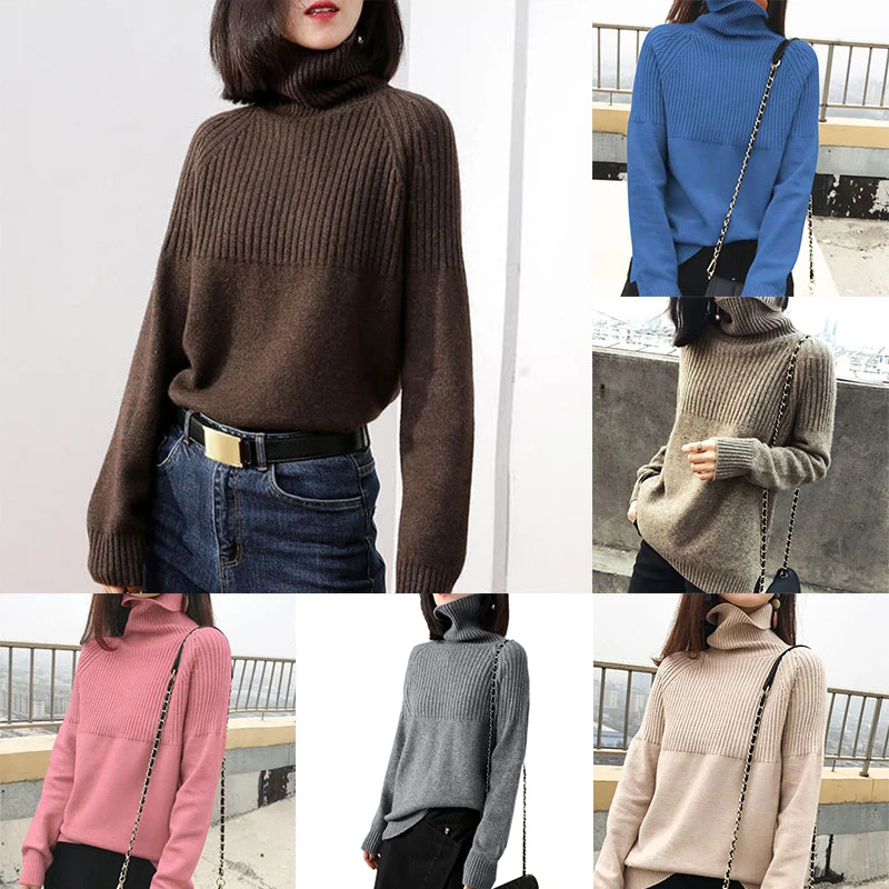 

Женский шерстяной свитер с высоким воротом, однотонный Свободный пуловер с длинным рукавом, 7 цветов, Осень-зима