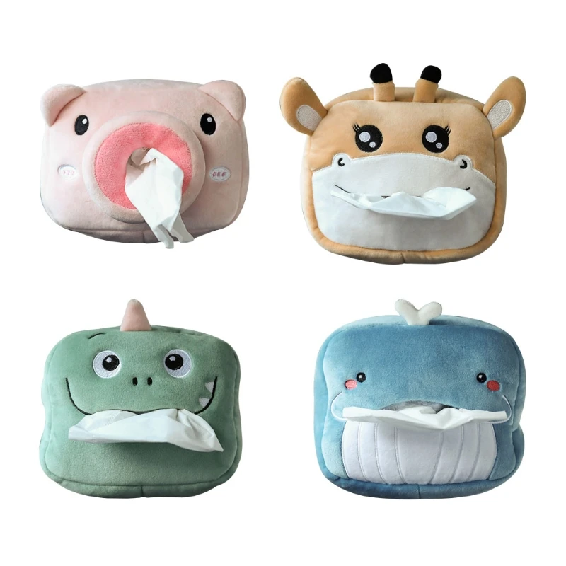 

Cartoon Animal Shape Tissue Box for Car Plush Paper Holder Soft Napkin Box Container Paper Storage Organizer for Decor